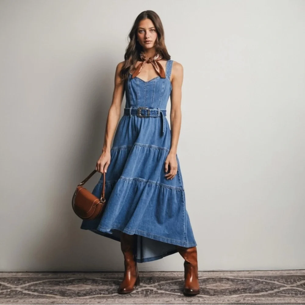Forte Tiered Denim Western Maxi Dress - Picture 6 of 16